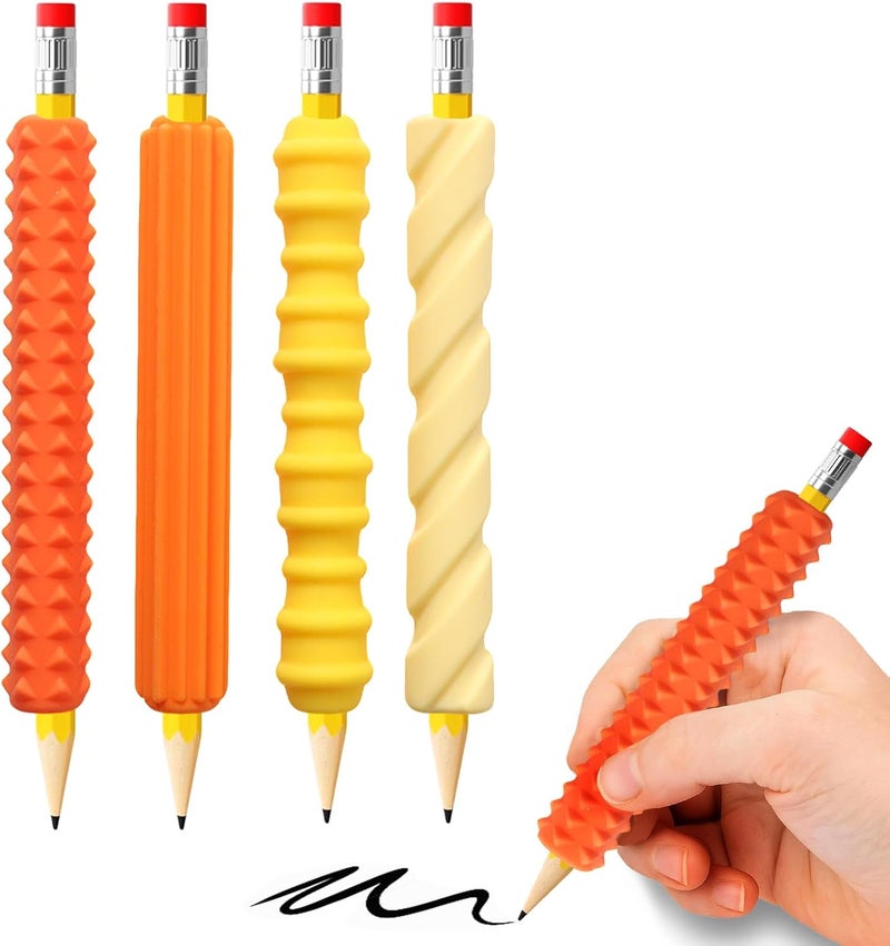 BTFSZ Pencil Grips, 4-Pack Textured Silicone Sleeves for Mechanical Pencils, Sensory Fidget ADHD Tool for Kids and Adults, Quiet Fidget Tools for Classroom Focus, Anxiety Relief (Yellow) - Image 1
